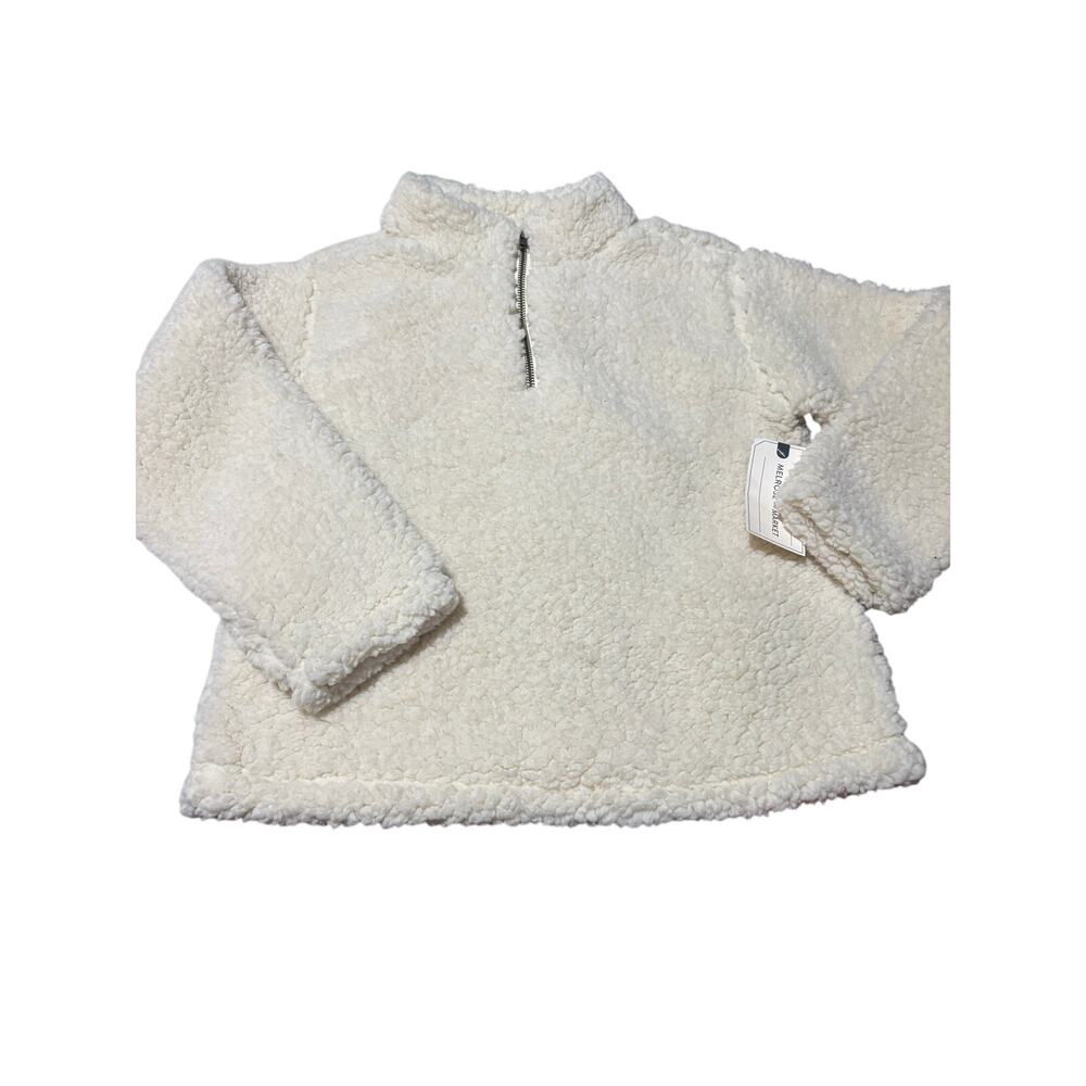 Melrose and Market M 8/10 white sherpa fuzzy soft 3/4 zip 100 polyester NWT